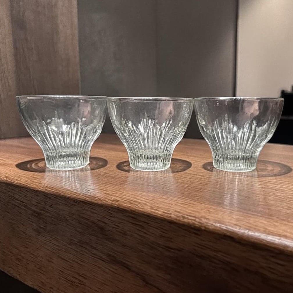 Indiana Glass Footed Cocktail Glasses, Set of 3, Vintage Ribbed Design Tumblers