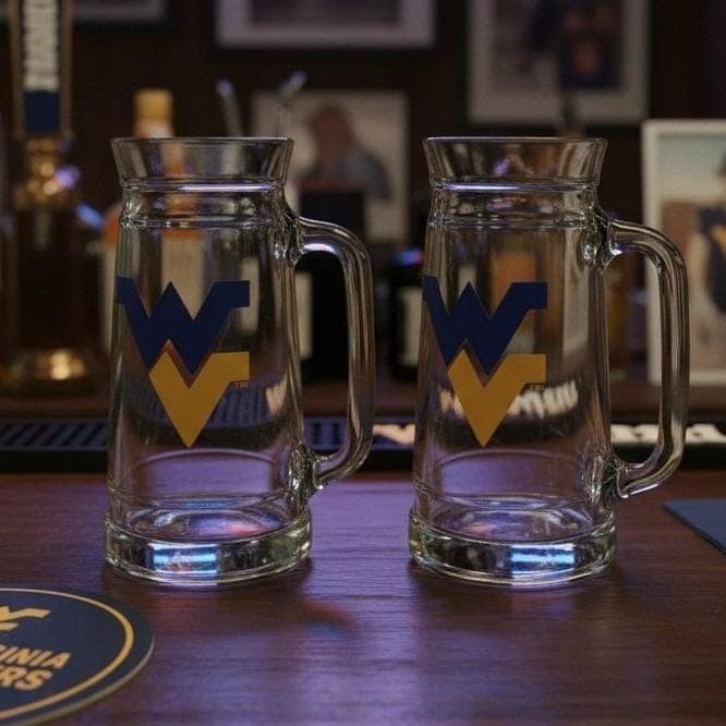 West Virginia University WVU Mountaineers Mug Vintage Beer Mug 7" Tall Set of 2