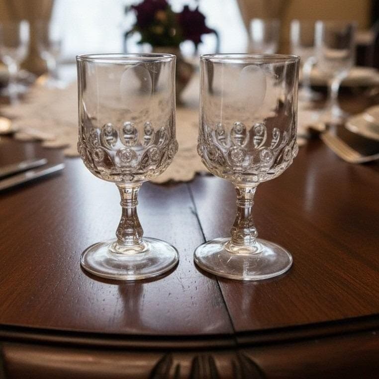 Vintage EAPG Thompson Glass Co. Torpedo 2 Water/Wine Goblets 6 1/8" ca. 1890