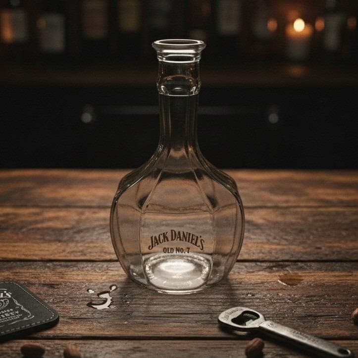 Vintage Jack Daniels Old No 7 Bourbon Whiskey Glass Decanter Bottle Gold 1.75L *