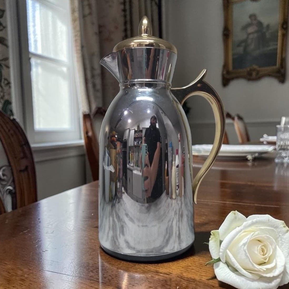 Thermal 1qt Plastic Coffee Pot, Vintage Insulated Silver Carafe, Kitchenware