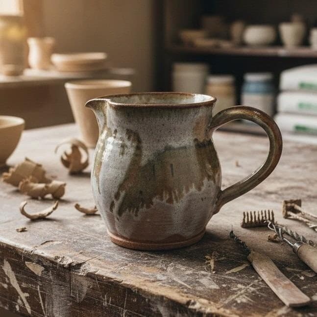 Studio Pottery Stoneware Ceramic 7" Pitcher Speckled Glazed