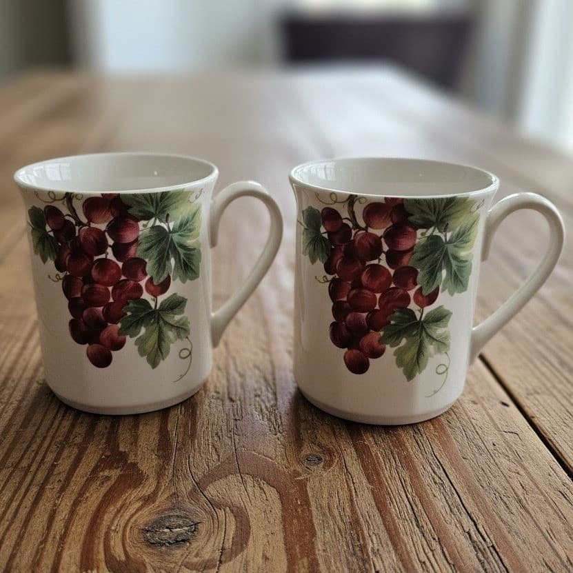 Royal Doulton Grape Coffee Cups, Set of 2, Vintage Fruit-Themed Mugs, Drinkware
