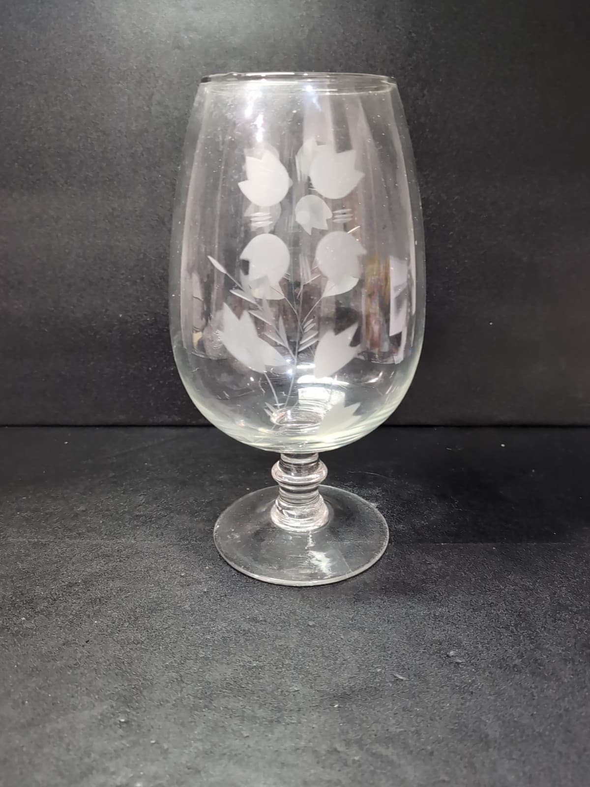 Chintz Flower Etched Clear Glass Vase, 11" Footed Vase, Vintage Decor, Glassware