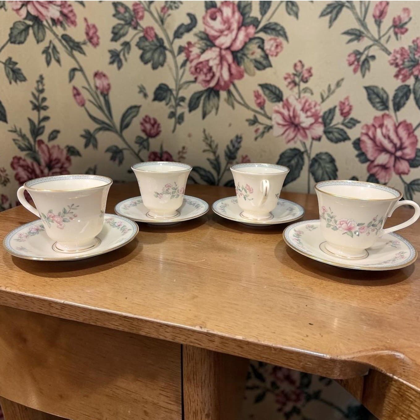 Lenox Serenade Cup & Saucers, Set Of 4, Vintage Floral Replacement Tableware