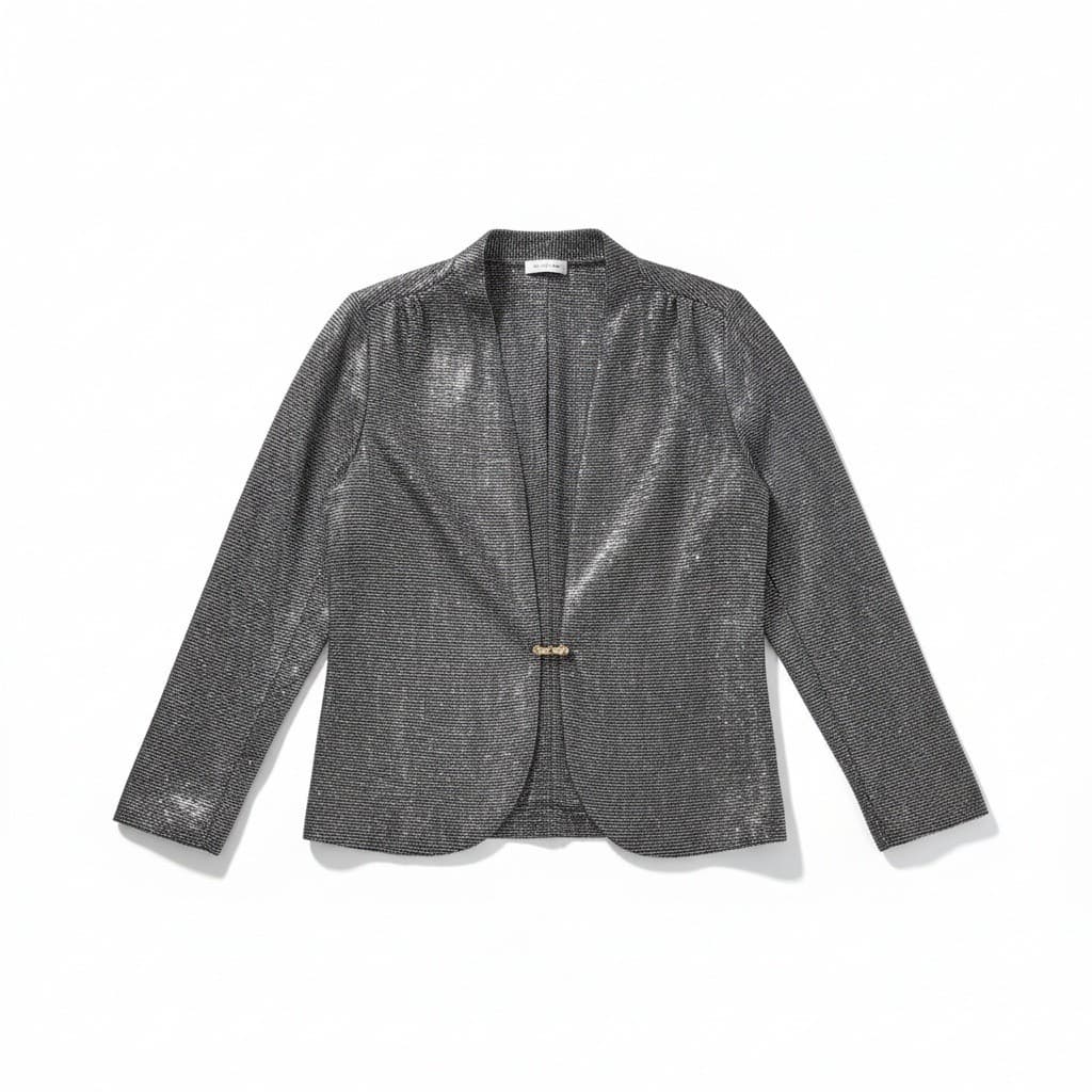 R&K Petite Metallic Silver Black Shimmer Evening Blazer, Vintage Size 8 Jacket