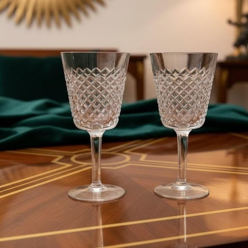 Waterford Crystal Alana Large Wine Water Glasses Ireland Set of 2 *
