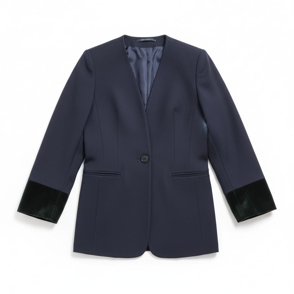 Albert Benard by Benard Holtzman Navy Collarless Blazer, Women's Velvet Cuffs