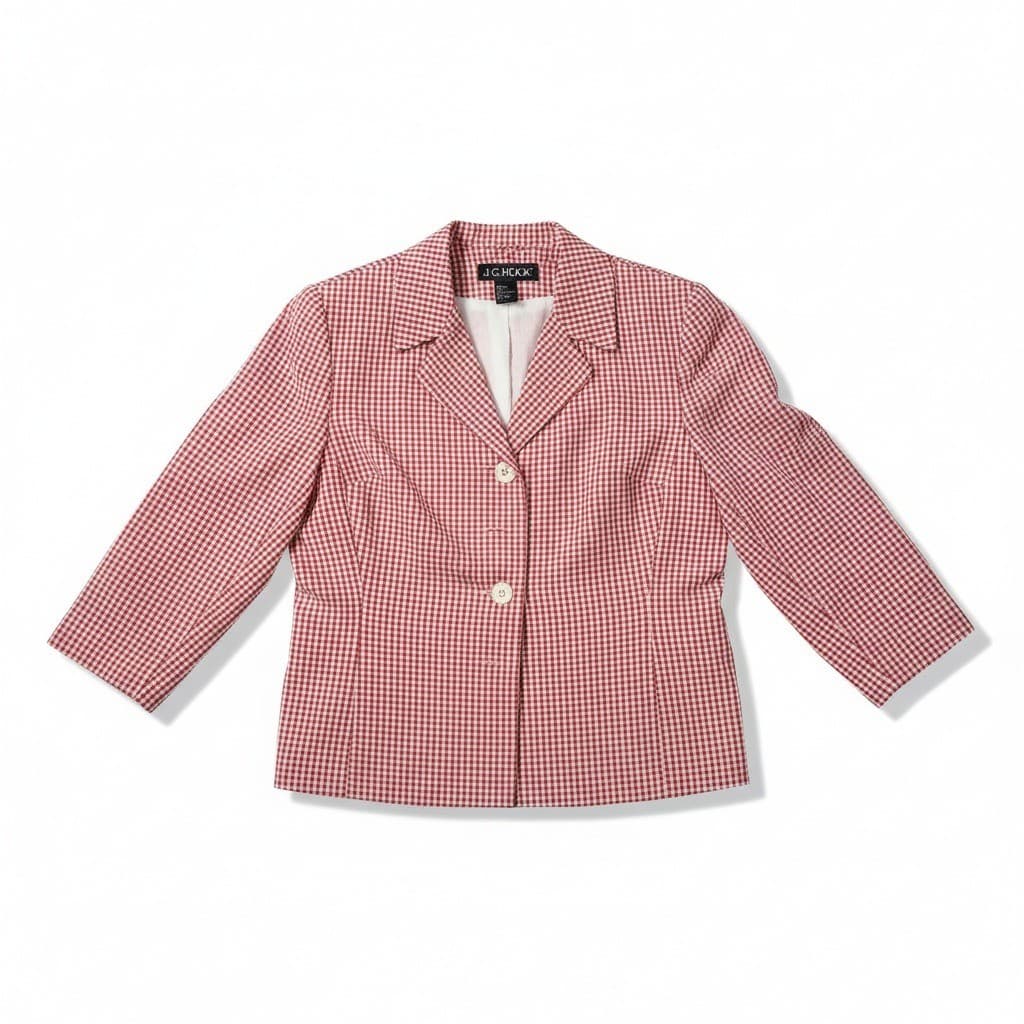 JG Hook Red White Gingham Blazer, Women's Size 8 Jacket, 100% Cotton, 22-4155-2