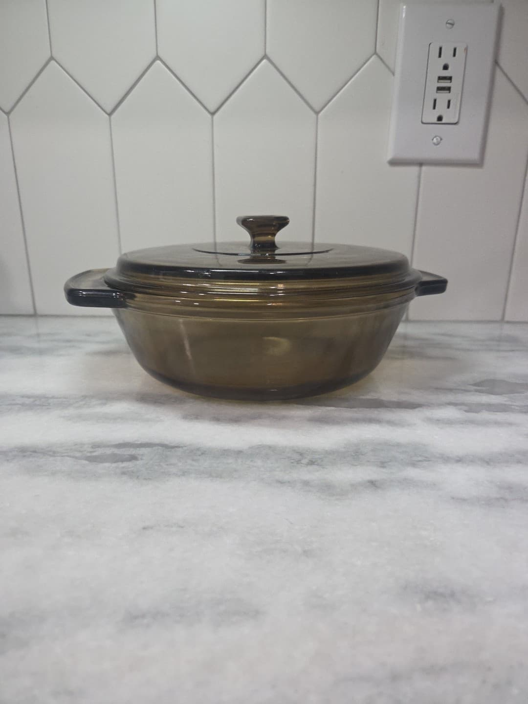 Lovenware Round Casserole Dish, 12 oz Vtg Smokey Glass Dish, 1.5 Qt with Lid