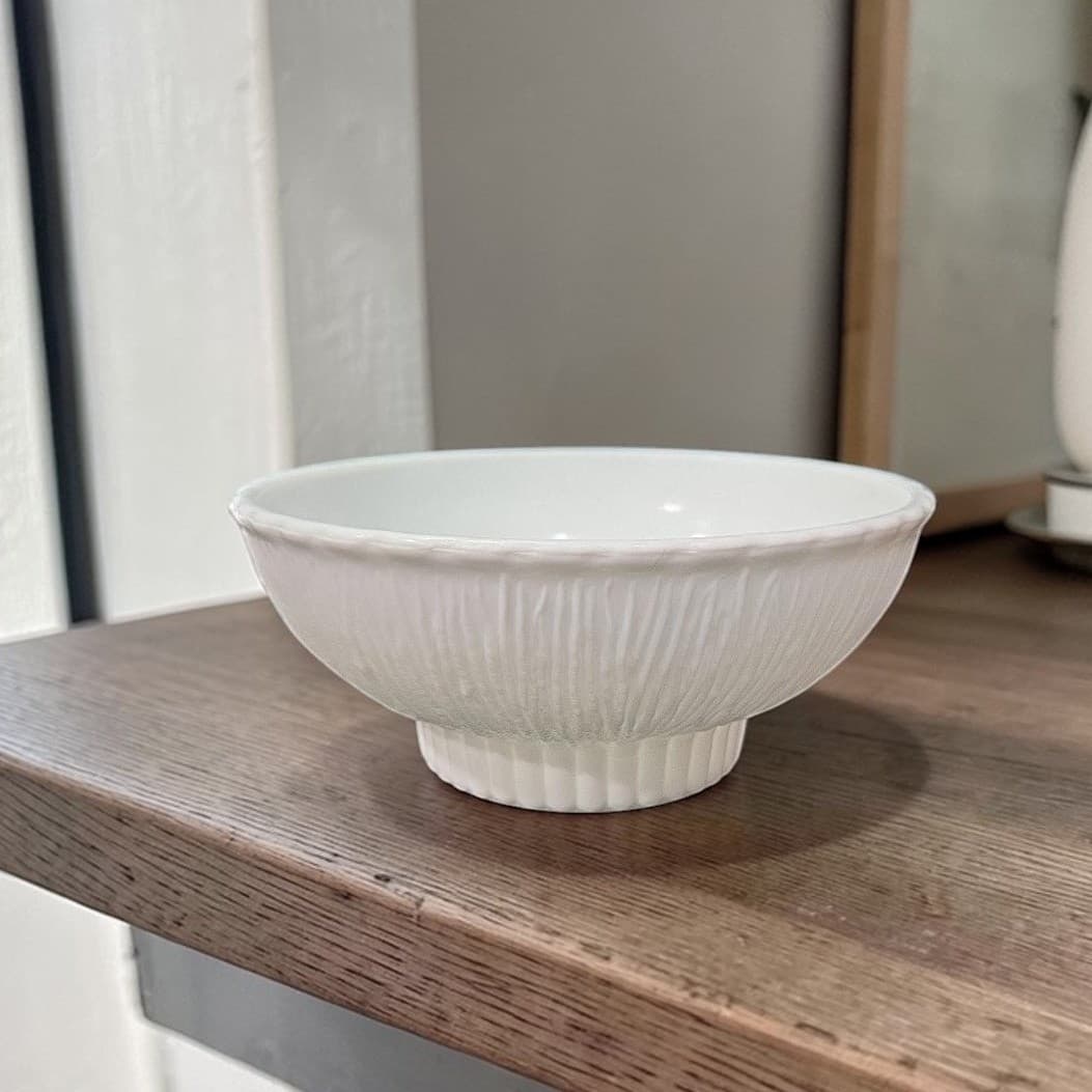 FTD Milk Glass Footed Serving Bowl, Tree Bark Design, Vintage Flower Planter