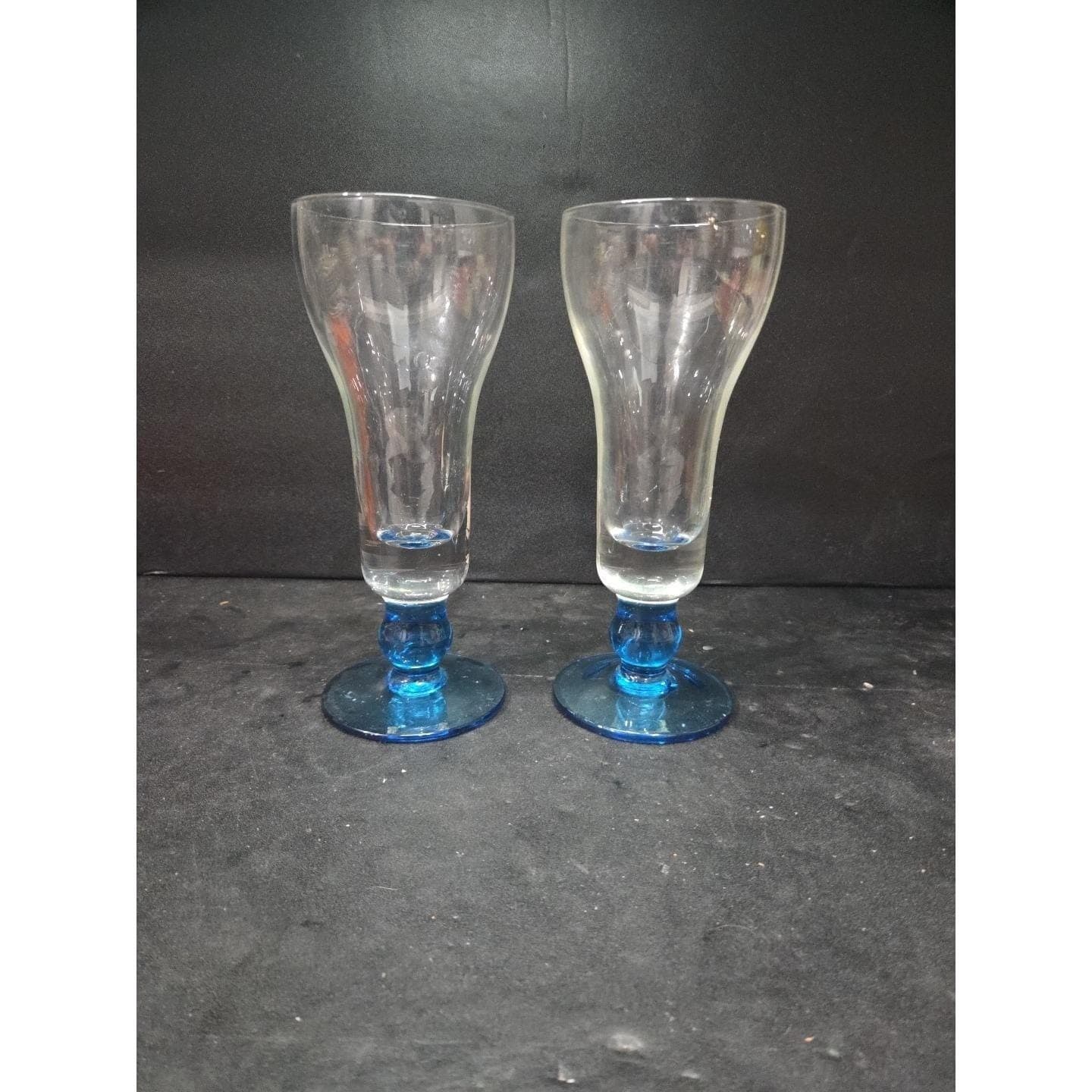Sapphire Blue Tulip Sundae Parfait Glasses, Set of 2, MCM Glassware for Desserts