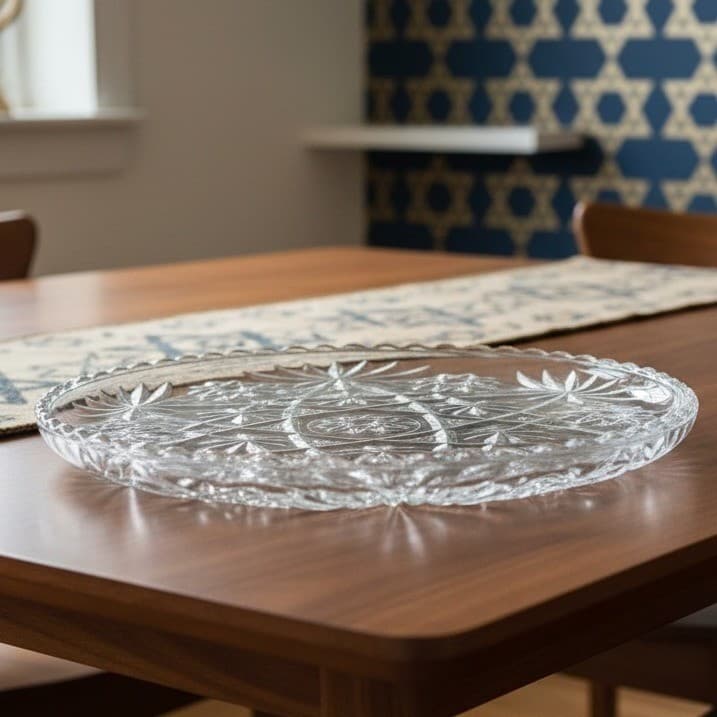 Anchor Hocking Vintage Star of David Glass Serving Platter Cake Plate 13.5"