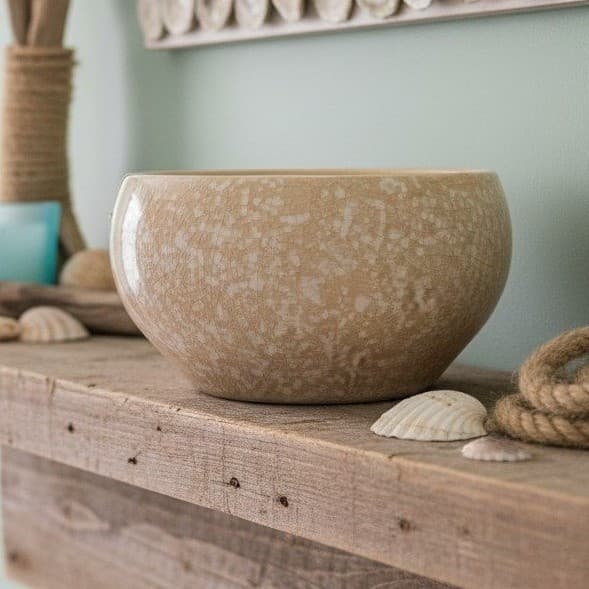 WoodWick Island Coconut Speckled Bowl, Empty Ceramic Candle Vessel, Pottery