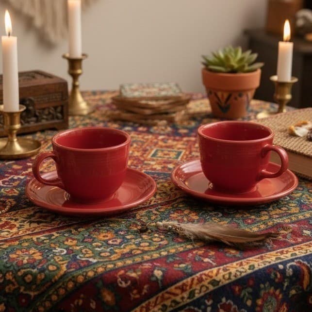 Fiesta Homer Laughlin Scarlet Red Cup & Saucers, Set of 2 FiestaWare USA Pottery