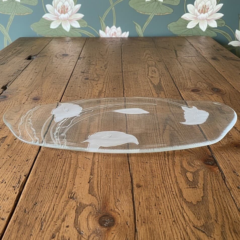 Vintage Smith Glass Handmade Tray Platter Frosted Cala Lily
