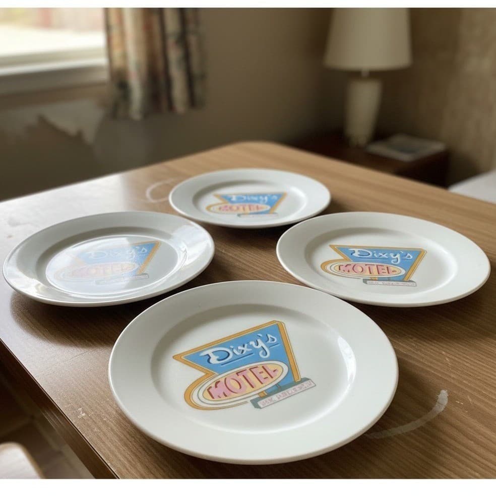 Cellar "Dixy's Motel No Vacancy" Salad Plates, Set of 4, Collectible Dinnerware
