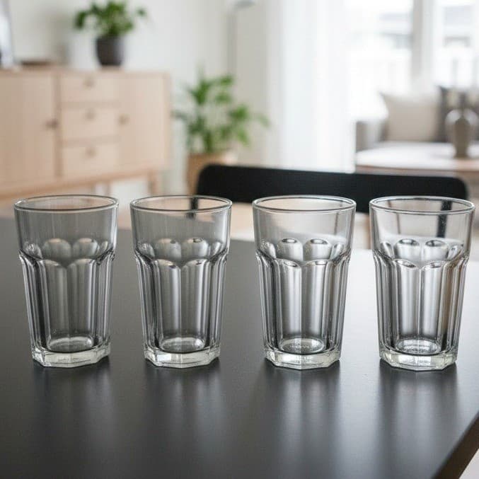 IKEA Pokal Clear Glass Tumblers, Set of 4, 9 Panel Drinking Glasses, Drinkware