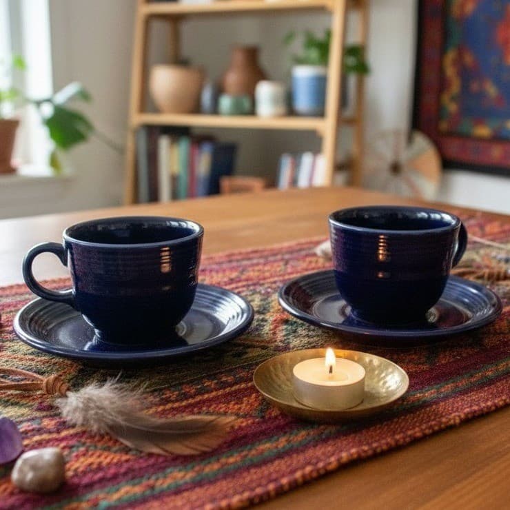 Fiesta Homer Laughlin Cobalt Blue Cup & Saucers, Set of 2, Vintage USA Pottery
