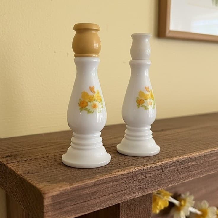 Avon Buttercup Cologne Candlestick Bottles, Set of 2, Vintage Milk Glass Decor