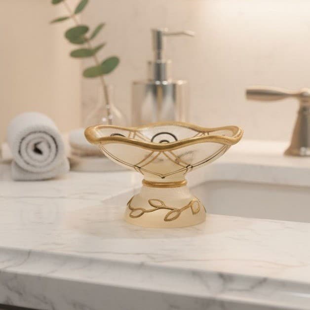 Wamsutta Resin Gold Accent Footed Bowl, Soap Or Trinket Dish, Replacement Decor