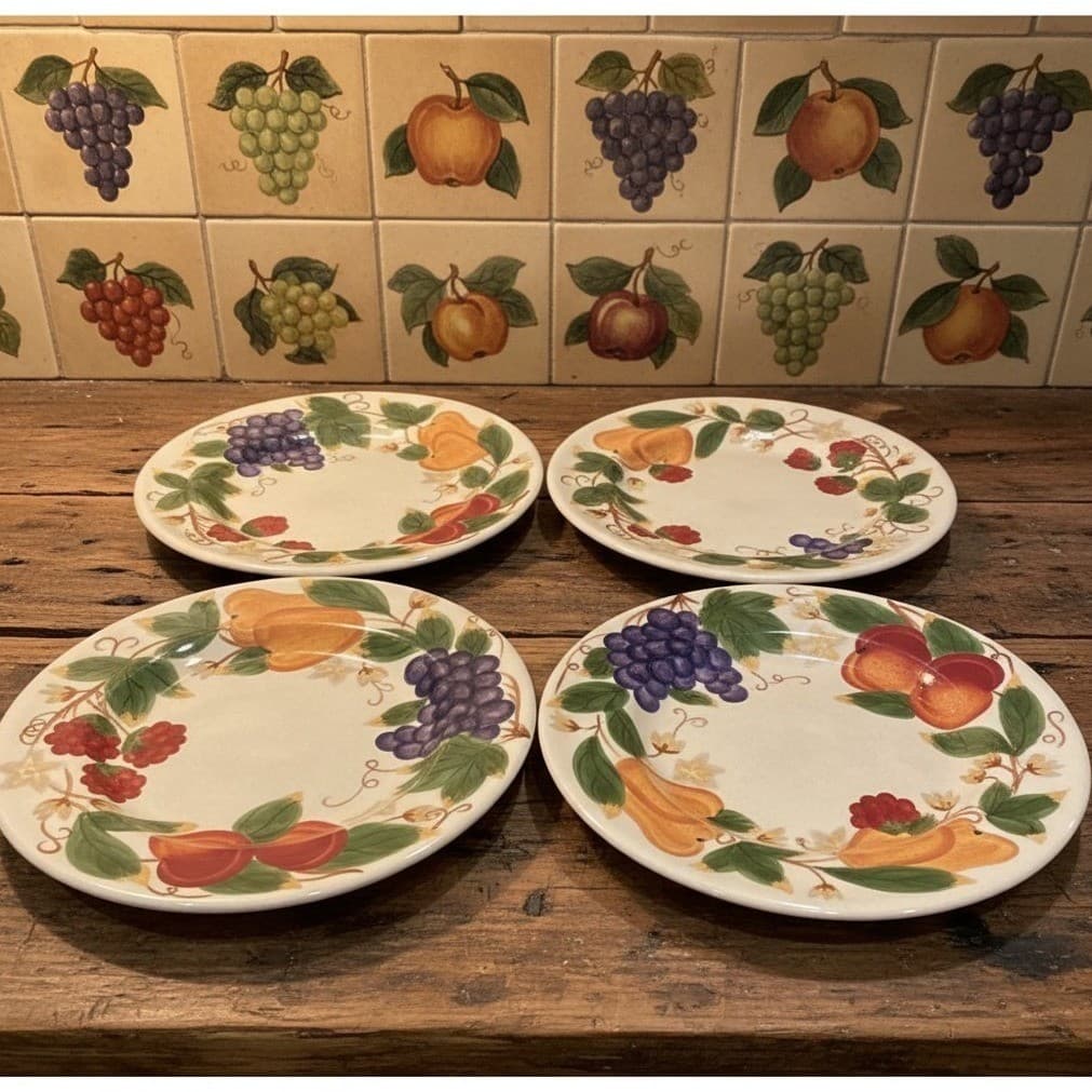 Hannah TableTops Unlimited Fruit Themed Dinner Plates, Set of 4, Hand Painted