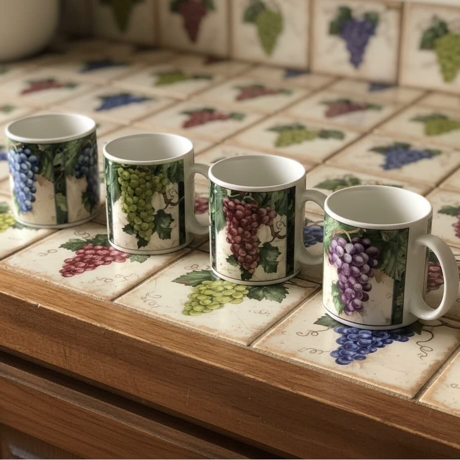 Sakura Table Vintage Select Coffee Cups, Set of 4, Paul Brent Grapes Design