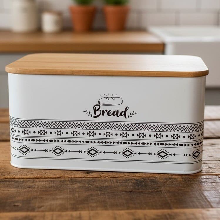 Rectangular White Bread Box, Handled Storage Bin, Cutting Board Lid, Kitchenware