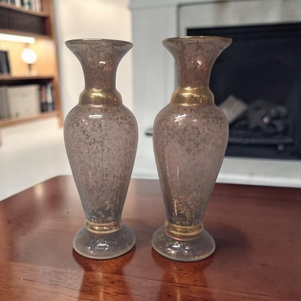 Vecchia Murano Cranberry Glass Vases, Set of 2, Vintage Italian Signed Glassware