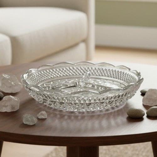 Anchor Hocking Wexford Divided Relish Dish, Vintage Clear Pressed Glassware