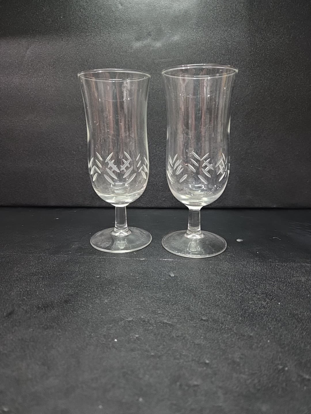 Etched Glass Champagne Glasses, Clear Wine Stemware Set, Vintage Glass Drinkware