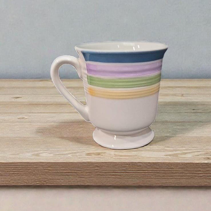 Gibson Striped Footed Mug, Vtg Candy Stripe Blue Purple Green Yellow, Drinkware