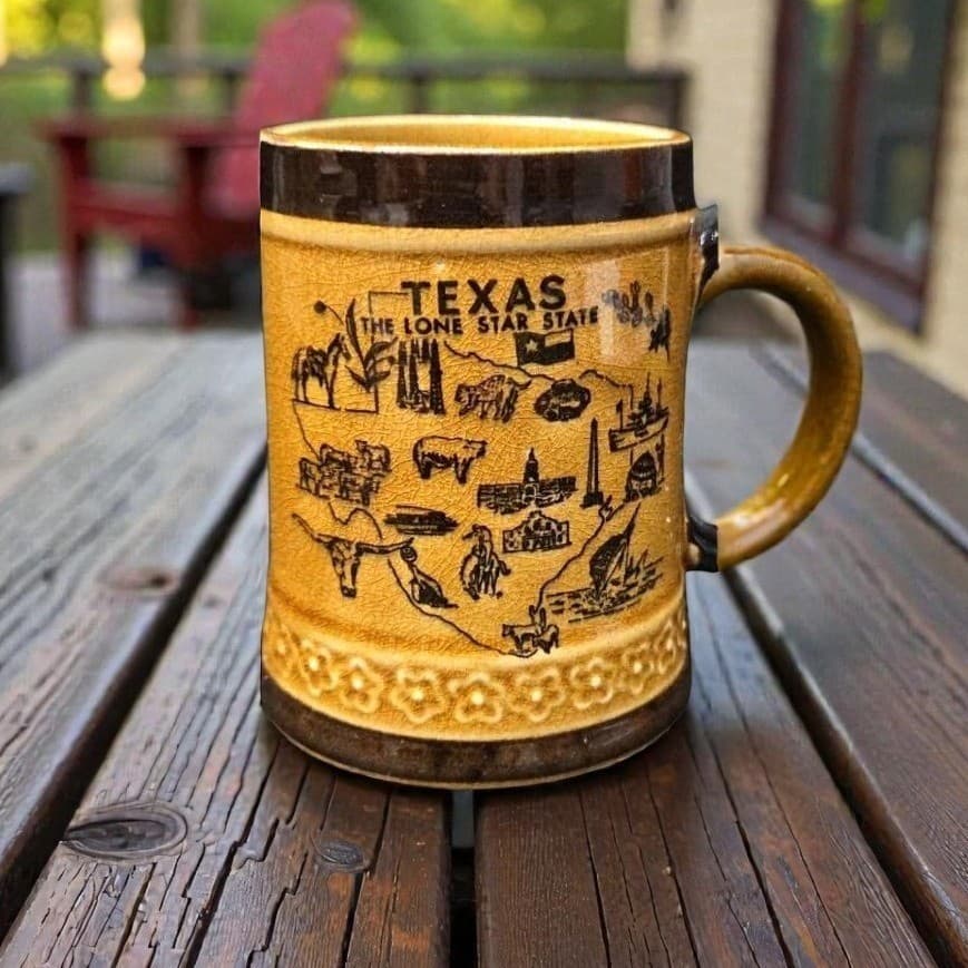 Texas "The Lone Star State" Mug, Vintage Brown Coffee Cup, Souvenir Collectible
