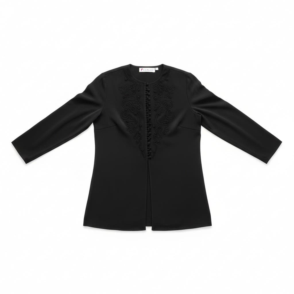 Chaus Vintage Black Beaded Soutache Embroidered Longline Blouse, Women's Size 6