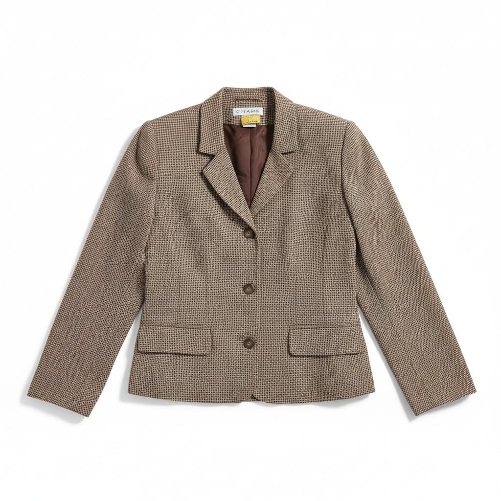 Chaus Brown Houndstooth Blazer, Women's Size 6 Coat, 3-Button Tailored Jacket
