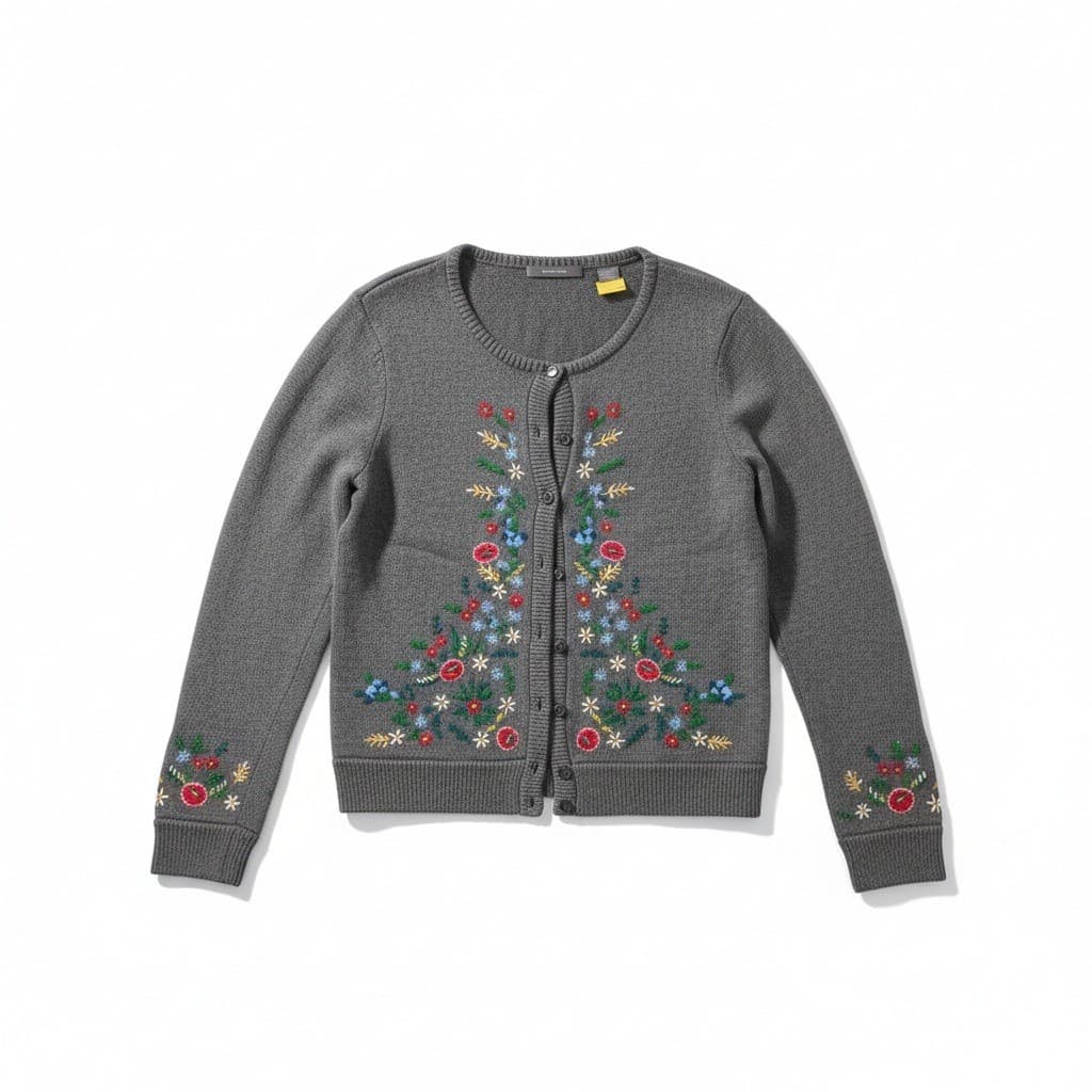 Liz Claiborne Gray Floral Embroidered Button Front Cardigan Women's Small Jacket