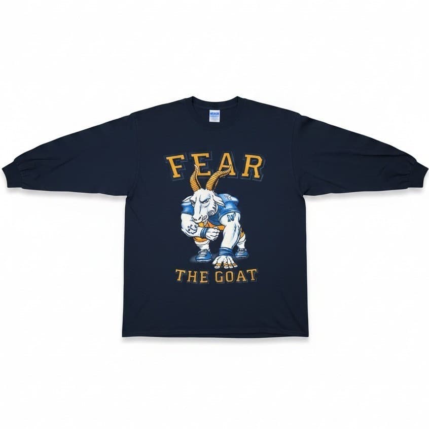 Gildan Navy Fear The Goat Long Sleeve T-Shirt, Mens Large Navy Midshipmen Mascot
