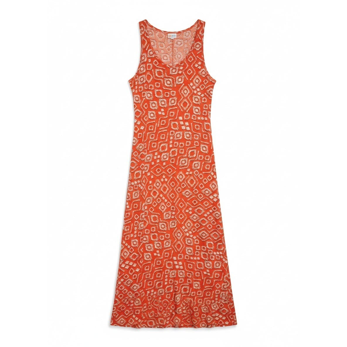 LuLaRoe Maria Maxi Dress, Orange White Geometric Diamond Tank Scoop, Women's L