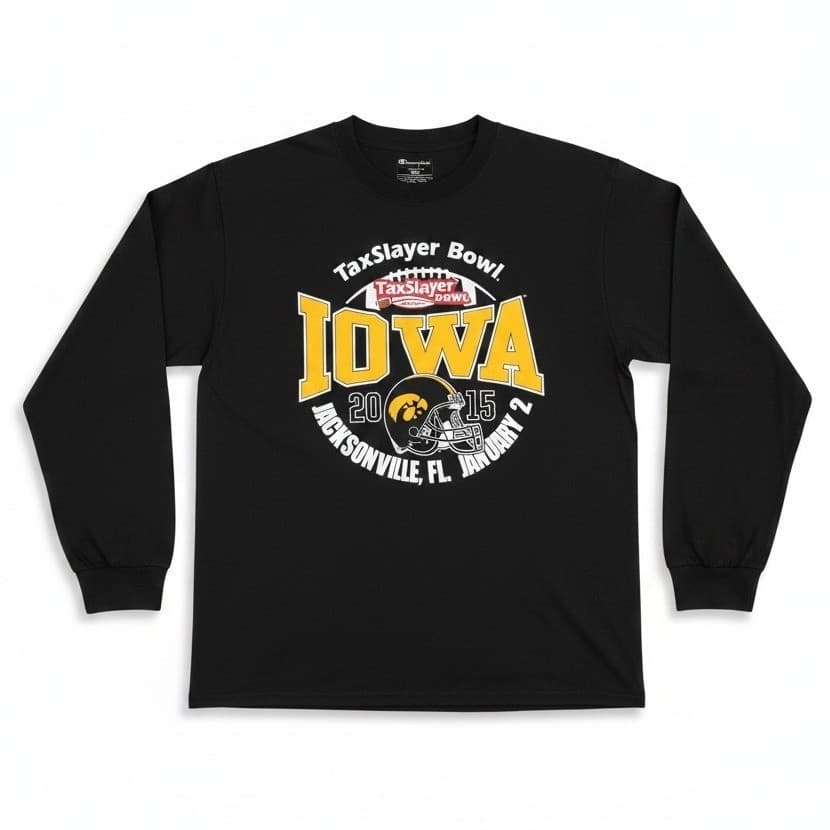 Champion Iowa Hawkeyes 2015 TaxSlayer Bowl Long Sleeve Black T-Shirt Men's Large