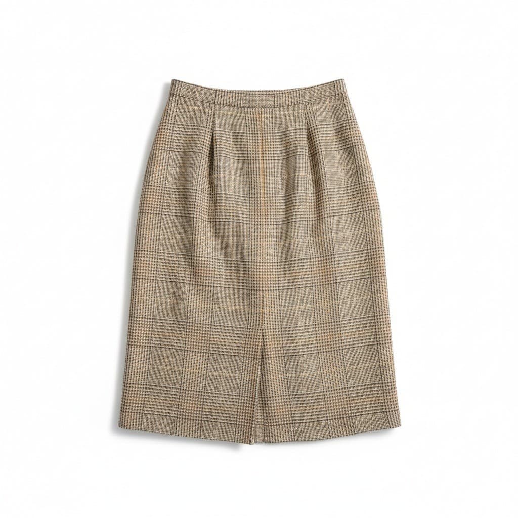 A.R. Sassco Vintage Plaid Pencil Skirt, Brown Tan Glen Check Midi Skirt, Size 8