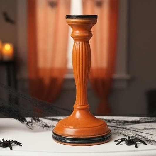 Halloween Matte Painted Glass Candlestick, Orange & Black Candle Holder, Fall