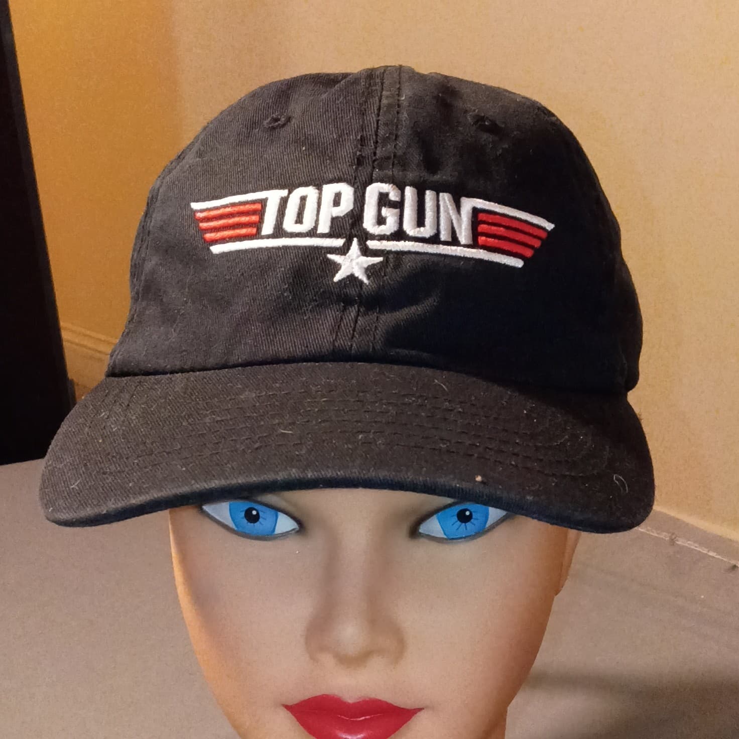 Top Gun Black Adjustable Strapback Baseball Cap Hat w/ Embroidered Logo