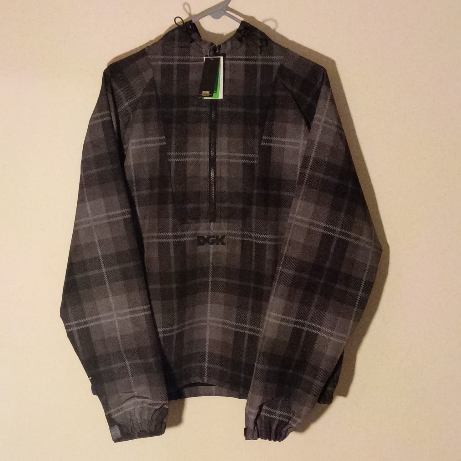 DGK Quarter Zip Plaid Print Windbreaker Jacket Brand New With Tags With Hood