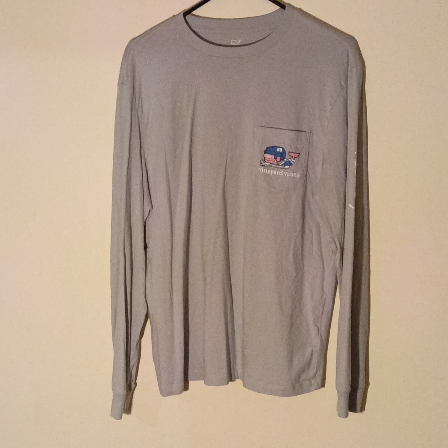 Vineyard Vines Mens Long Sleeve Pocket T-Shirt Blue Gray Whale Logo Size S