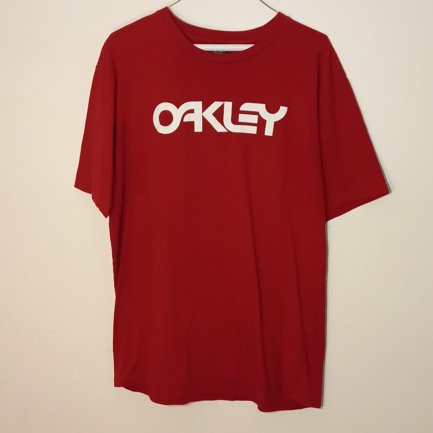 Oakley Mens Red Graphic Logo Crew Neck Short Sleeve Regular Fit T-Shirt XL