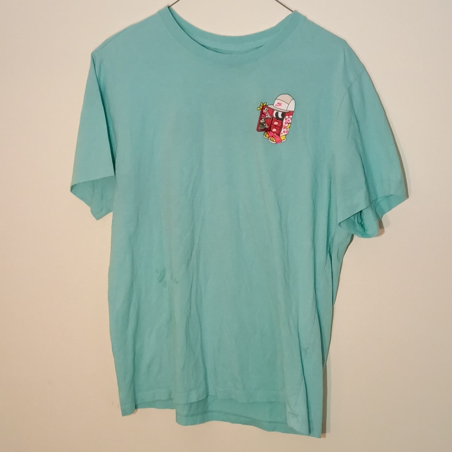 Nike Women’s T Shirt Large Mint Green Logo Graphic Tee Short Sleeve Cotton