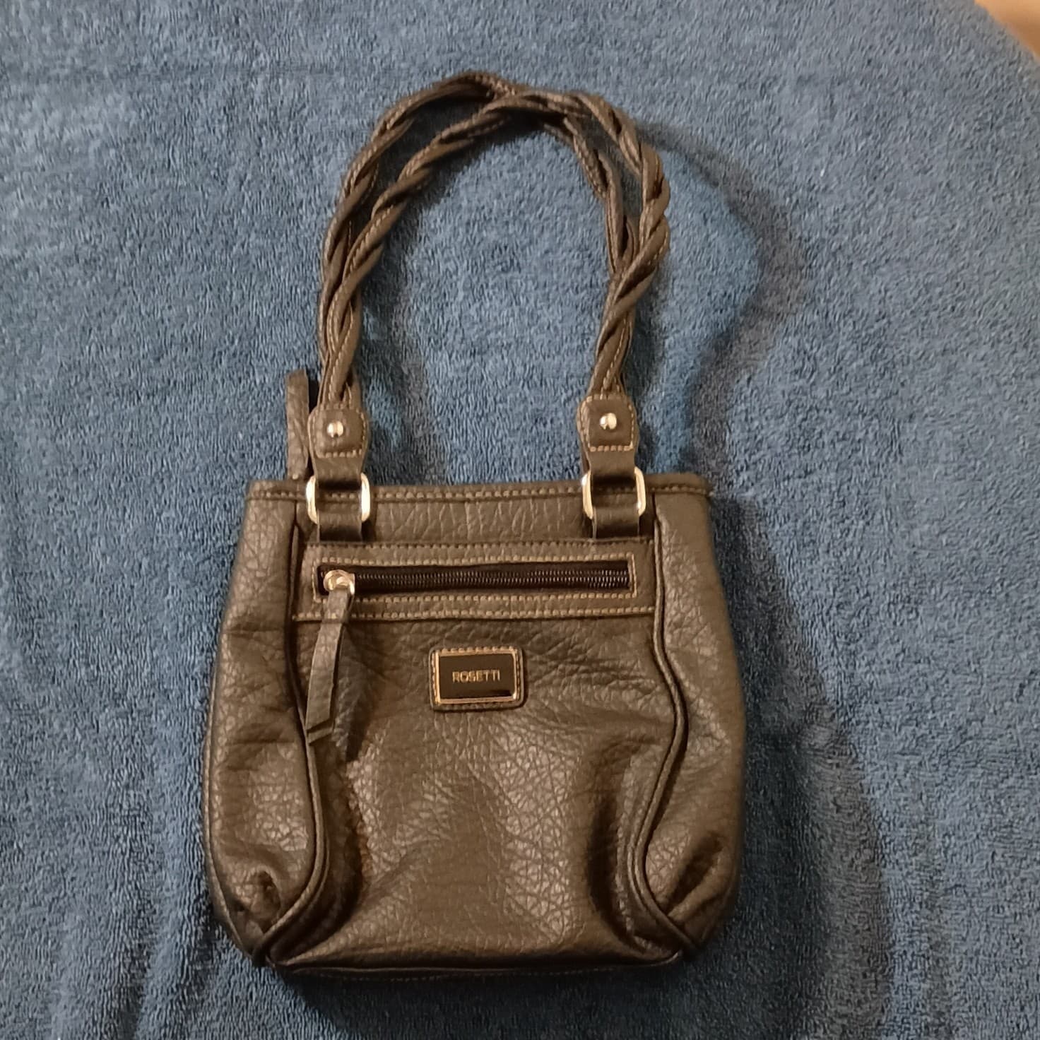 Rosetti Brown Pebbled Satchel Top Handle Zip Closure Braided Straps Pockets
