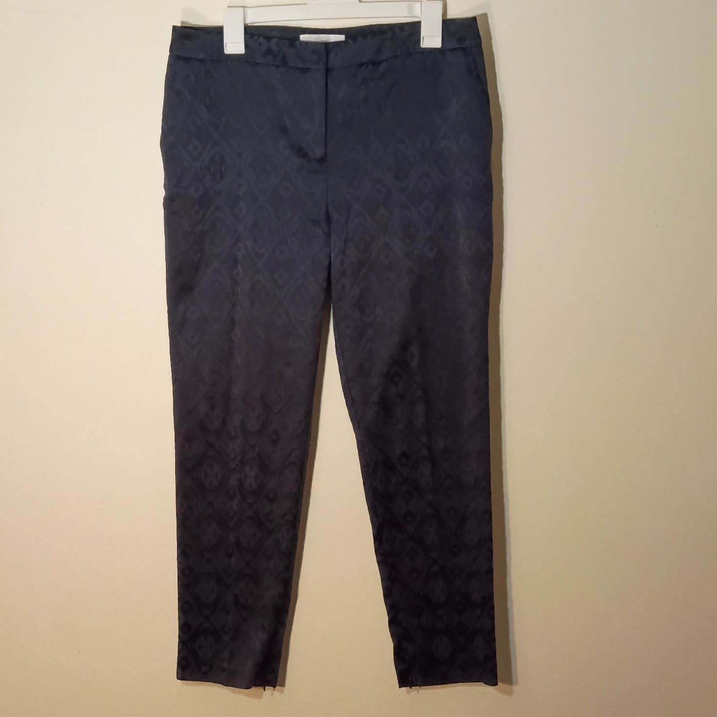 Chico's Black Jacquard Geometric Slim Skinny Ankle Pants Zip Pockets Sz 1