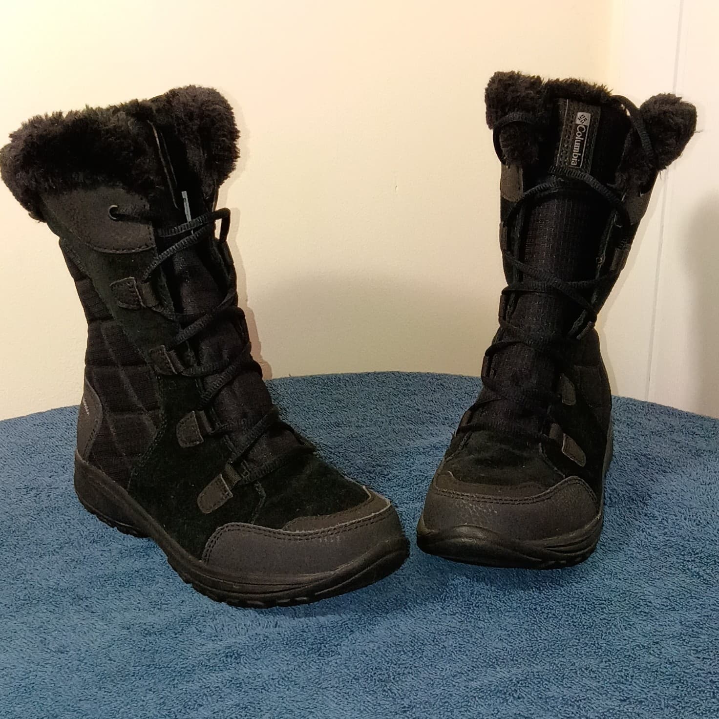 Columbia Black Waterproof Faux Fur Lined Lace-Up Snow Boots Mid-Calf US 7.5