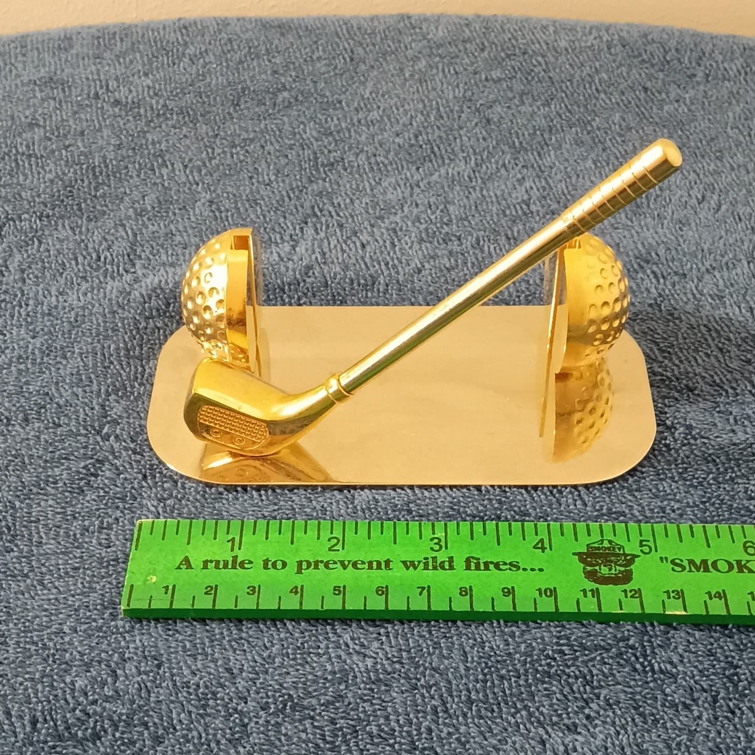 Gold Tone Metal Golf Ball Pen Holder Desk Set, Made in Taiwan